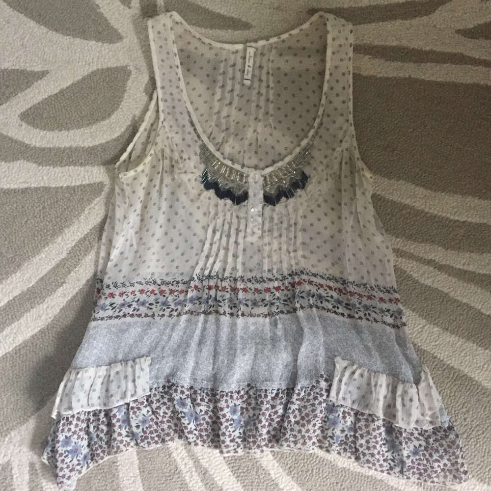 Anthropologie Willow & Clay beaded top silk